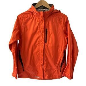 REI Girls Bright Orange‎ Nylon Zip Up Raincoat Windbreaker Pockets Hood XL (18_